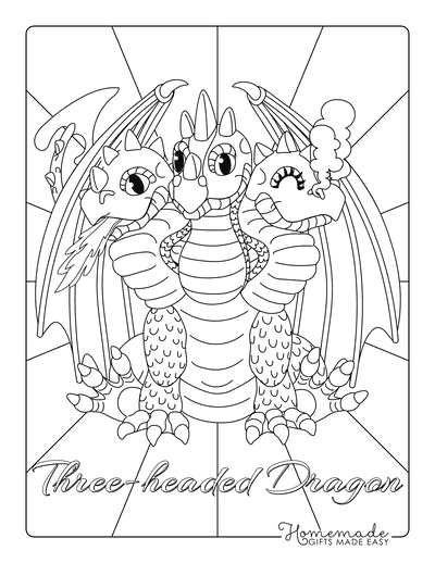 Dragon Coloring Pages Cute Three Headed Dragon Smoke