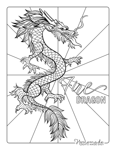 Dragon Coloring Pages Detailed Fire Dragon for Adults