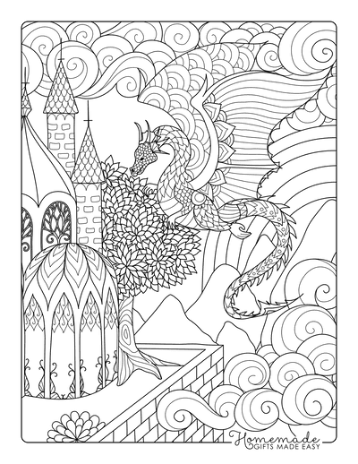 Dragon Coloring Pages Detailed Flying Dragon for Adults