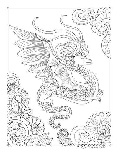 Dragon Coloring Pages Detailed Swirly Dragon for Adults