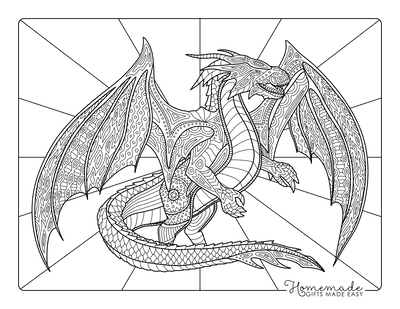 Dragon Coloring Pages Detailed Wings Open for Adults