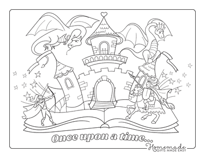 Dragon Coloring Pages Fairytale Knights Dragon Castle Scene