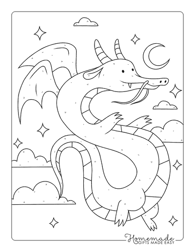Dragon Coloring Pages Playful Dragon in the Night Sky