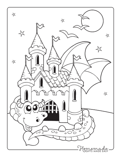 Dragon Coloring Pages Protecting Castle