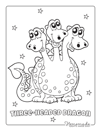 Dragon Coloring Pages Three Headed Cartoon