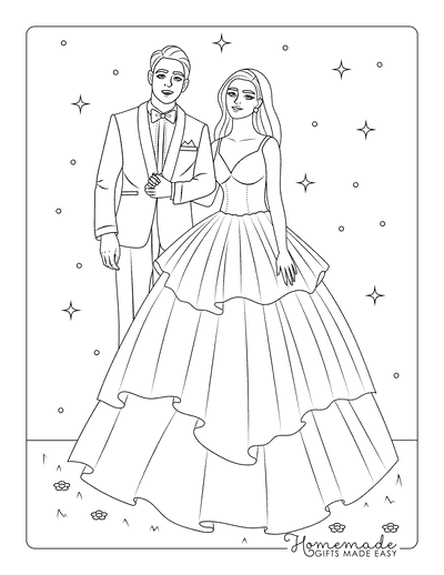 Dress Coloring Pages Beautiful Wedding Dress and Couple to Color