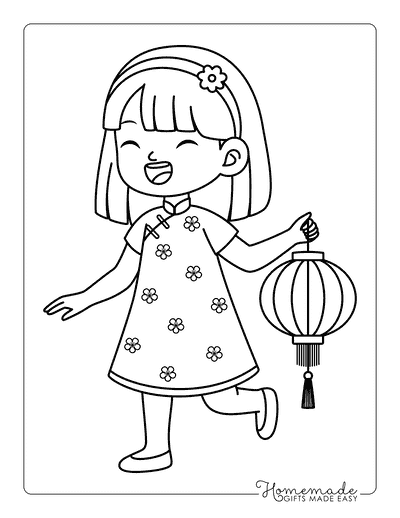 Dress Coloring Pages Easy Cute Girl Wearing Chinese Dress Qipao to Color