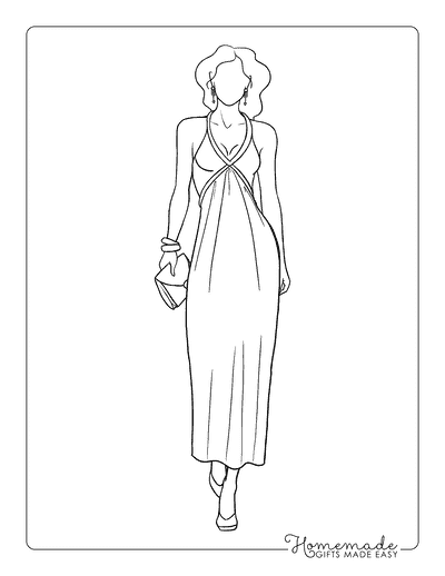 Dress Coloring Pages Hand Drawn Fashion Dress and Model
