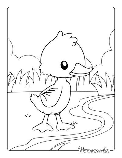 Duck Coloring Pages Cute Duckling Next to Water