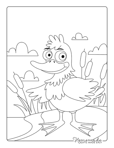 Duck Coloring Pages Easy Cartoon Duck in Wetlands