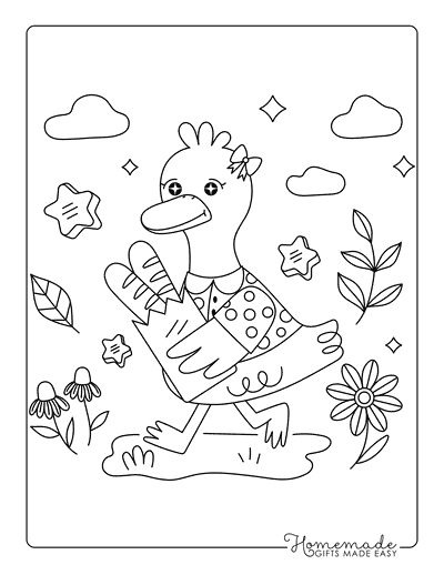 Duck Coloring Pages Funny Kawaii Hand Drawn Duck Carrying Groceries