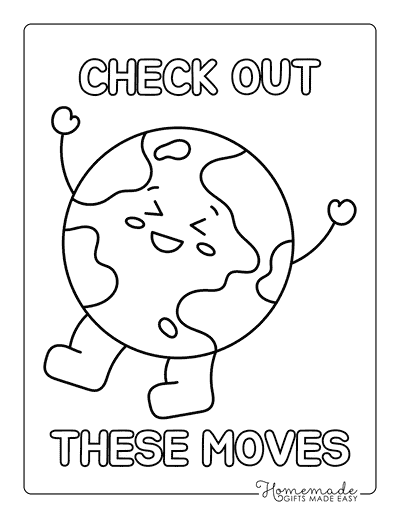 Earth Coloring Pages Cute Cartoon Dancing Earth Planet