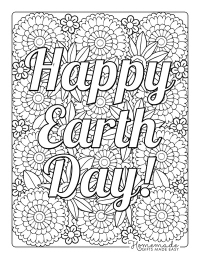 Earth Day Coloring Pages Flower Doodle for Adults