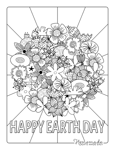 Earth Day Coloring Pages Flower Planet Doodle