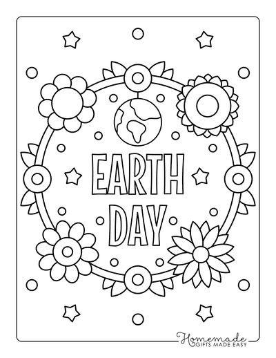 Earth Day Coloring Pages Flower Wreath Planet Stars