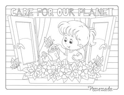 Earth Day Coloring Pages Girl Watering Window Box Flowers