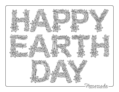 Earth Day Coloring Pages Happy Flower Letter Doodle