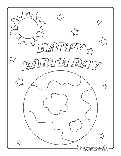 Earth Day Coloring Pages Happy Sun Planet Earth Stars