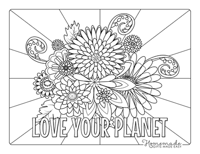 Earth Day Coloring Pages Love Your Planet Flower Doodle