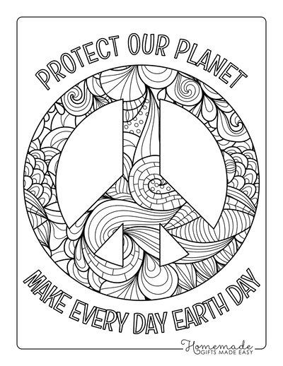 Earth Day Coloring Pages Protect Our Planet Peace Sign