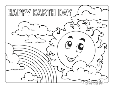 Earth Day Coloring Pages Sun Clouds Rainbow