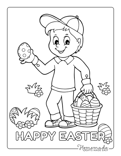Easter Coloring Pages Boy Collecting Eggs