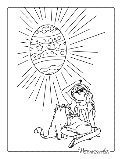 Easter Coloring Pages Bright Easter Egg Girl With Cats