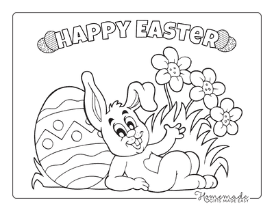 Easter Coloring Pages Bunny Laying in Grass Flowers Egg