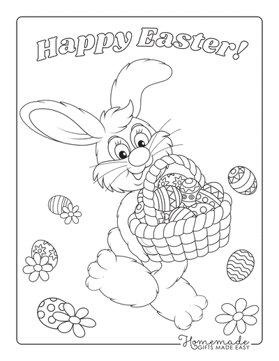 Easter Coloring Pages Bunny With Basket of Eggs