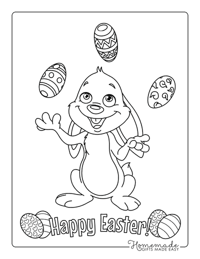 Easter Coloring Pages Cartoon Bunny Juggling Eggs