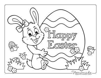 Easter Coloring Pages Cartoon Cute Bunny With Egg