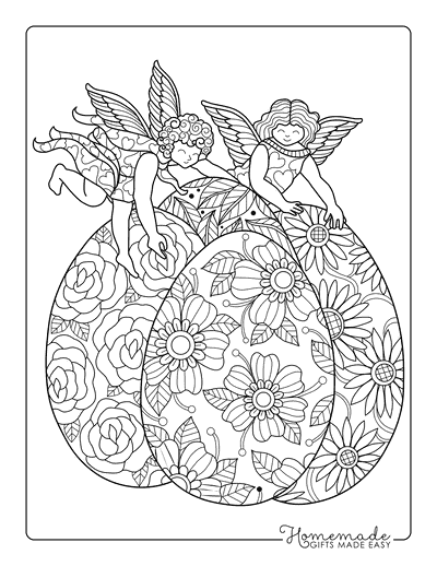 Easter Coloring Pages Cute Angels and Easter Eggs to Color for Adults