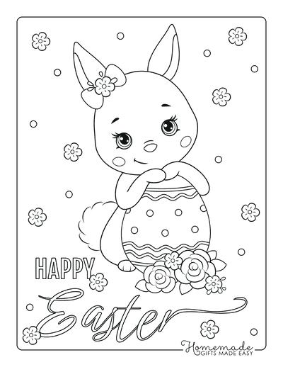 Easter Coloring Pages Cute Bunny Egg Flowers
