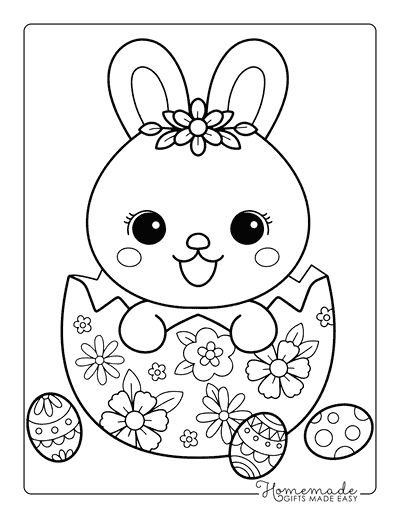 Easter Coloring Pages Cute Bunny Hatching From Easter Egg