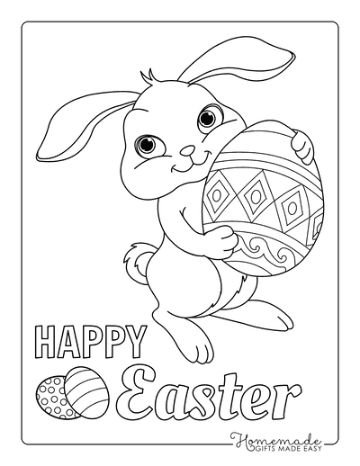 Easter Coloring Pages Cute Bunny Holding Egg