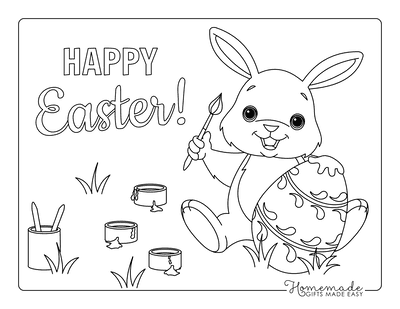 Easter Coloring Pages Cute Bunny Painting Egg