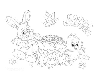 Easter Coloring Pages Cute Easter Bunny Chick Cake