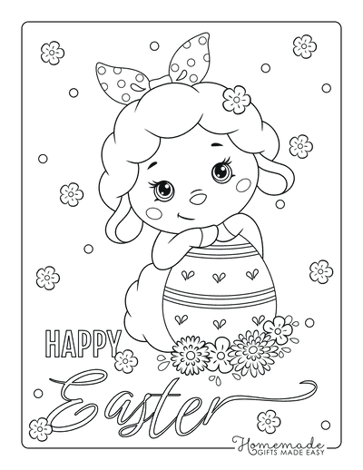 Easter Coloring Pages Cute Lamb Egg Flowers