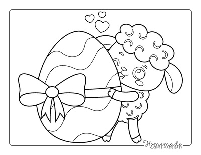 Easter Coloring Pages Cute Lamb Hugging Easter Egg