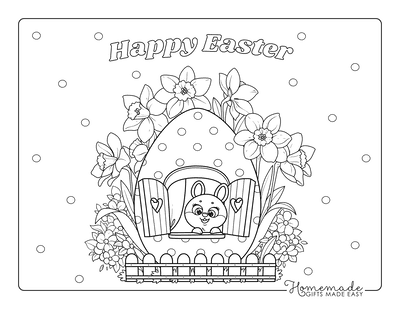 Easter Coloring Pages Cute Little Rabbit Egg House Daffodils