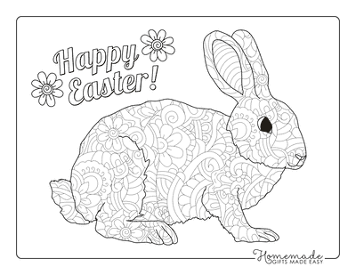 Easter Coloring Pages Decorative Patterned Rabbit