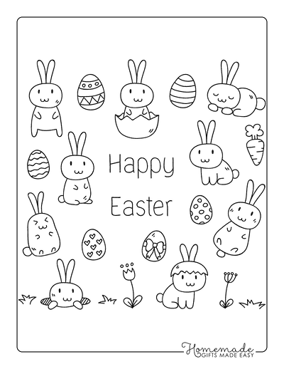 Easter Coloring Pages Easy Kawaii Easter Bunnies