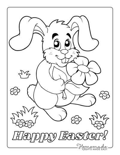 Easter Coloring Pages Happy Easter Bunnie With Flower