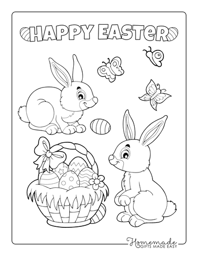 Easter Coloring Pages Happy Easter Bunnies With Basket