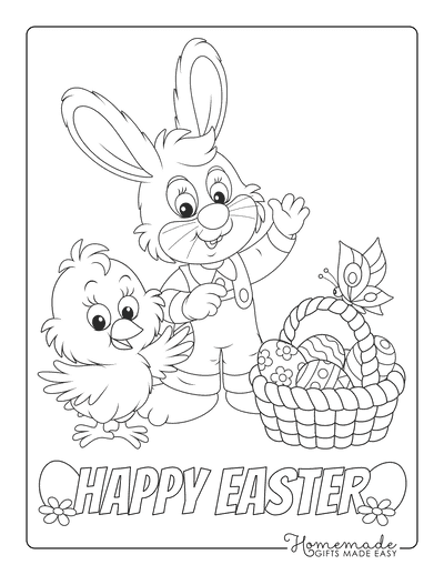 Easter Coloring Pages Happy Easter Bunny Chick Basket