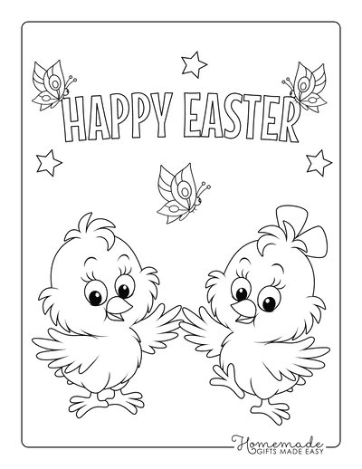 Easter Coloring Pages Happy Easter Chicks Butterfly