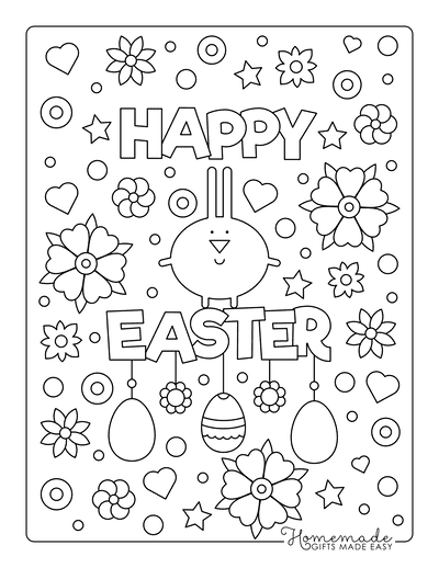 Easter Coloring Pages Happy Easter Eggs Flowers Stars