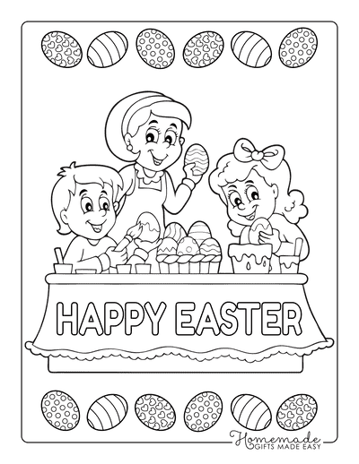 Easter Coloring Pages Kids Decorating Eggs