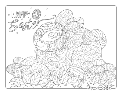 Easter Coloring Pages Patterned Rabbit Eggs Grass for Adults