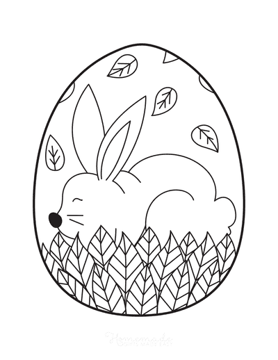 Easter Egg Coloring Pages Cute Bunny in Egg With Leaves